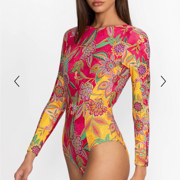 NWT JOHNNY WAS FLAMINGO MIX CUT‑OUT SURF ONE PIECE - Picture 2 of 9